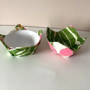 2 Handmade Quilted Soup Ice-cream Bowl Cozies Holders Hot & Cold Reversable